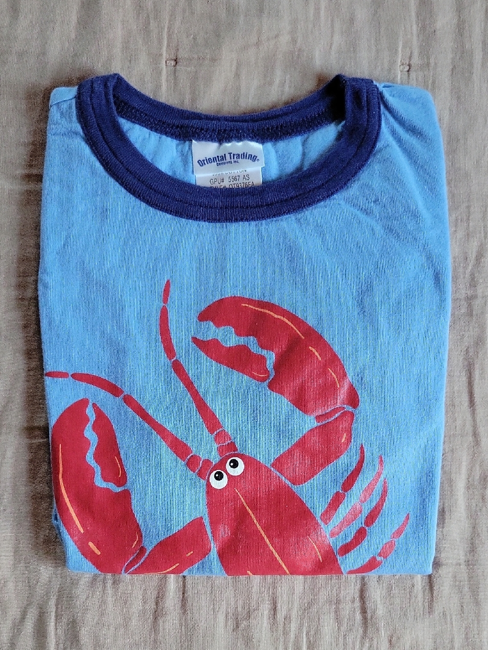 Blue Kids Tee with Red Lobster Graphic